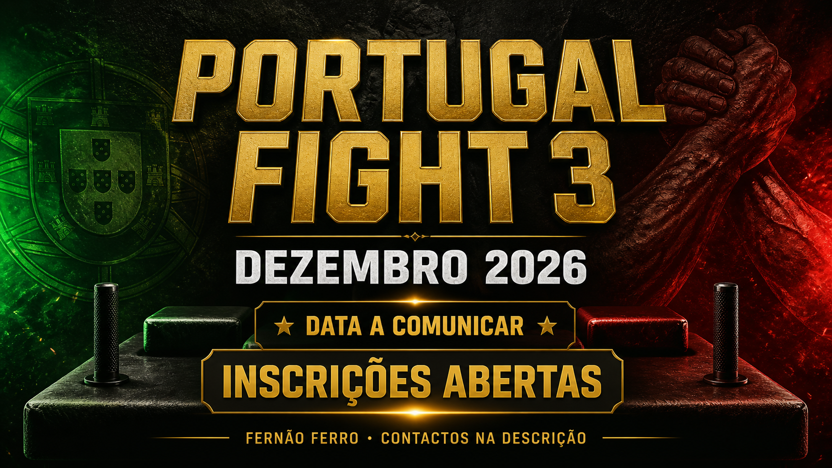 Cartaz do Portugal Fight 3 em dezembro de 2026 com inscrições abertas